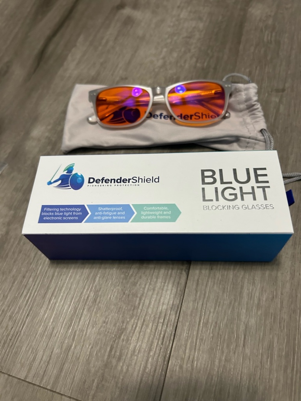 DefenderShield Silver Frame Sunglasses with Orange Mirrored Lenses, Brand New